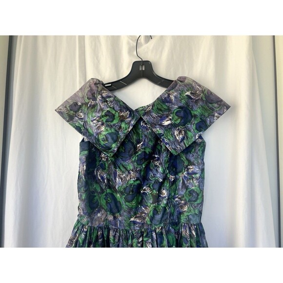Vintage 80s Alice Of California Junior Midi Dress Peacock Feather Abstract Art - Picture 5 of 7